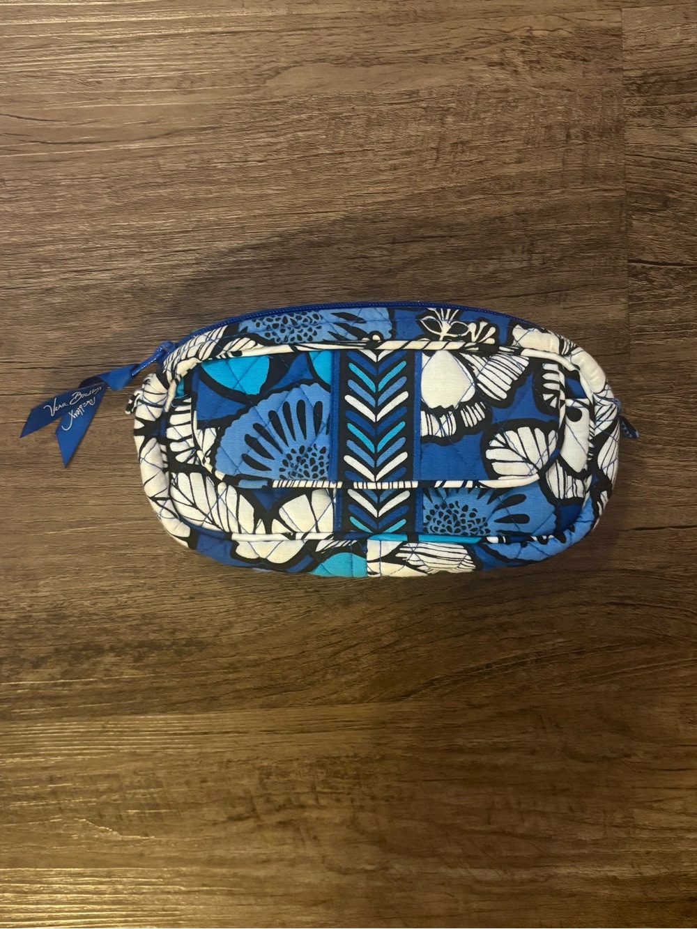 Vera Bradley Blue Bayou Floral Quilted Makeup Bag/ Pencil Pouch